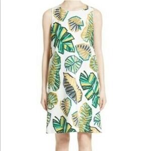 Lafayette 148 White Palmer Palm Leaf Sleeveless Shift Dress with Pockets M